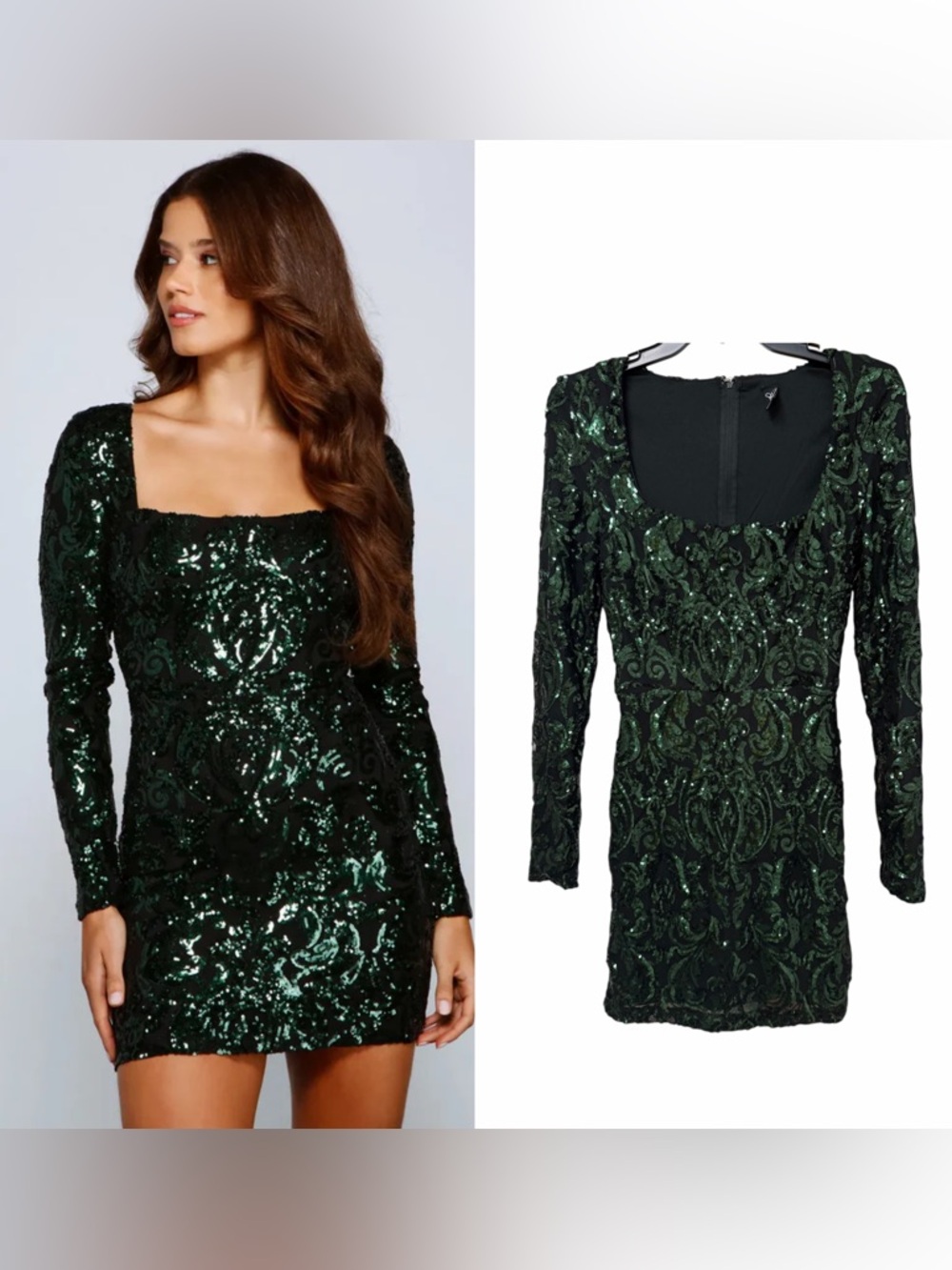 Windsor Alora Emerald Sequin Scroll Bodycon Dress M – Formal Mini